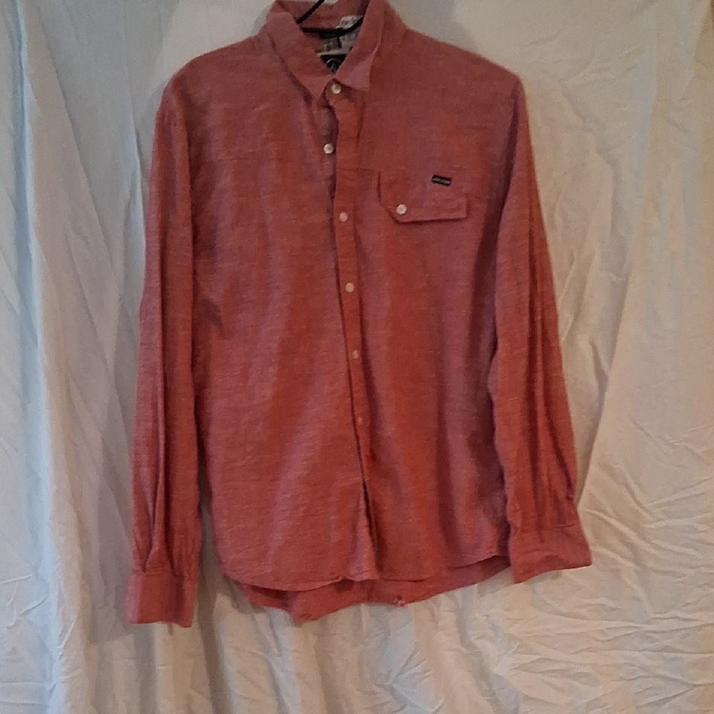 Volcom Men's Casual Red Button-Down Shirt
